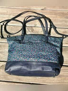 Coach Nylon Floral Satchel with Leather Trim